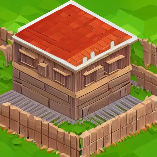 Prompt: Isometric wooden building construction, low poly style like age of empires, ultra detailed hd