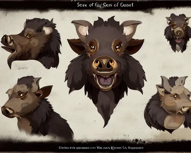 Prompt: sea of thieves character animal portrait concept art for a wild boar, cgsociety, trending on artstation, rare ltd,