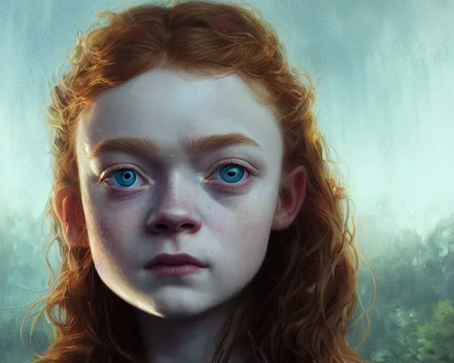 Image similar to highly detailed portrait of sadie sink, in the walking dead, stephen bliss, unreal engine, fantasy art by greg rutkowski, loish, rhads, ferdinand knab, makoto shinkai and lois van baarle, ilya kuvshinov, rossdraws, tom bagshaw, global illumination, radiant light, detailed and intricate environment