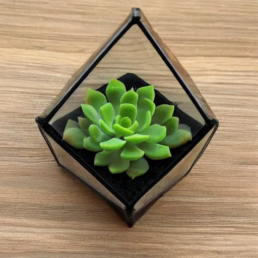 Prompt: geometric decorative terrarium cube for small succulent