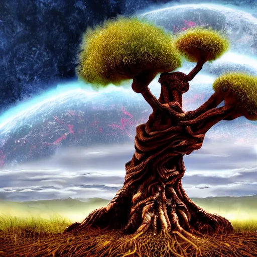 Image similar to surface of an alien planet with twisted trees t