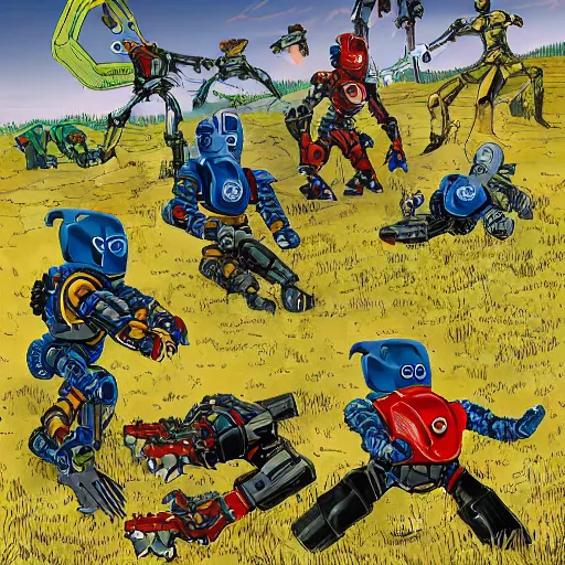 Prompt: bionicles fight to the death at gettysburg american gothic style