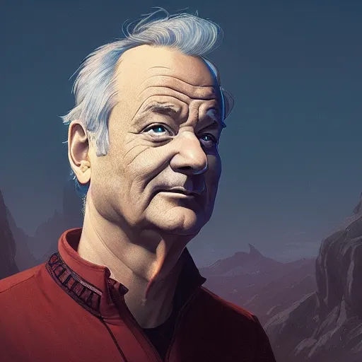 Image similar to bill murray, highly detailed vfx portrait, unreal engine, greg rutkowski, loish, rhads, caspar david friedrich, makoto shinkai and lois van baarle, ilya kuvshinov, rossdraws, elegent, tom bagshaw, alphonse mucha, global illumination, detailed and intricate environment.