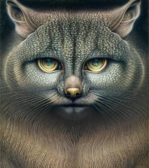 Image similar to detailed realistic beautiful manul face portrait by jean delville, gustave dore, iris van herpen and marco mazzoni, art forms of nature by ernst haeckel, art nouveau, symbolist, visionary, gothic, neo - gothic, pre - raphaelite, fractal lace, intricate alien botanicals, ai biodiversity, surreality, hyperdetailed ultrasharp octane render