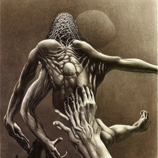 Prompt: a necromorph designed by Zdzisław Beksiński