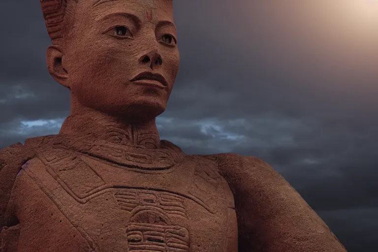 Prompt: elon musk as a beautiful mayan sculpture, statue, dramatic lighting, 4 k, octane,