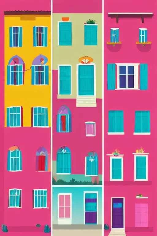 Image similar to minimalist boho style art of colorful houses, illustration, vector art