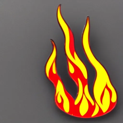 Image similar to a diamond enamel pin depicting a minimalistic illustration fire flames warning label, smooth curves