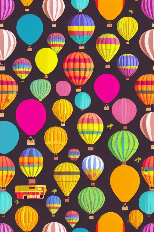 Image similar to repeating seamless retro pixel pattern of hot air balloons in beautiful sky, colourful, symmetrical, repeating 35mm photography, ultra fine detail, 4k high definition, bold