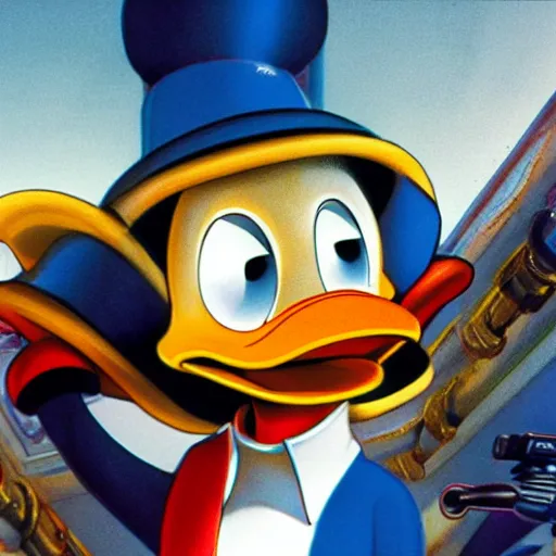 Image similar to highly detailed concept art of donald duck as the terminator, 4 k