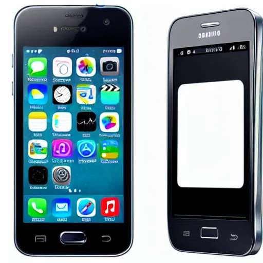 Prompt: samsung galaxy s 2 2 hybrid with a iphone 5 s with ios 1 6