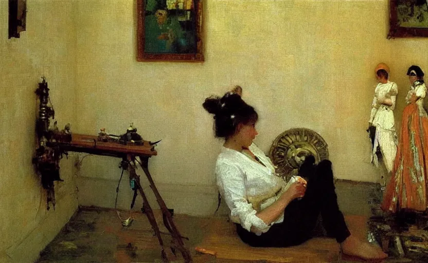 Prompt: high quality high detail painting by ilya repin, robots taking over the house, hd