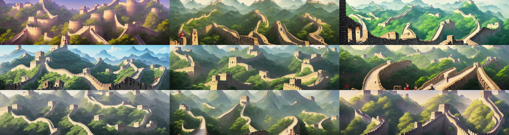 Prompt: a wholesome animation key shot of a cute great wall of china, studio ghibli, pixar and disney animation, sharp, rendered in gouache painting, anime key art by greg rutkowski, bloom, dramatic, dynamic lighting