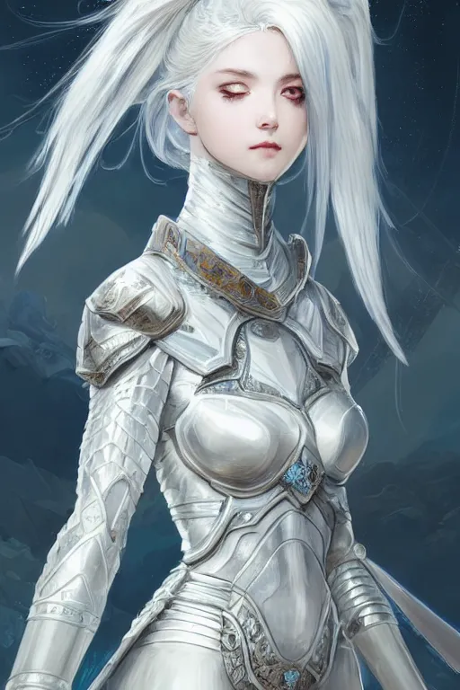 Image similar to portrait white hair knights of zodiac girl, matt white ice color armor, in ruined agora of athens, ssci - fi and fantasy, intricate and very very beautiful and elegant, highly detailed, digital painting, artstation, concept art, frostbite engine, smooth and sharp focus, illustration, art by tian zi and wlop and alphonse mucha and ilya kuvshinov