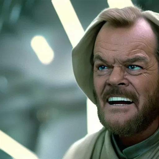 Image similar to jack nicholson as obi wan kenobi in star wars episode 3, 8k resolution, full HD, cinematic lighting, award winning, anatomically correct