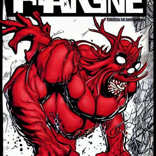 Prompt: carnage (marvel) in the style of jim davis, comic