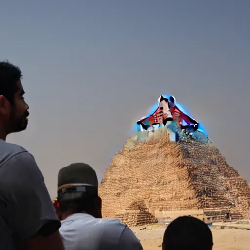 Image similar to a photograph of an egyptian engineer and a construction worker talking infront of a half constructed pyramid, dslr, high resolution