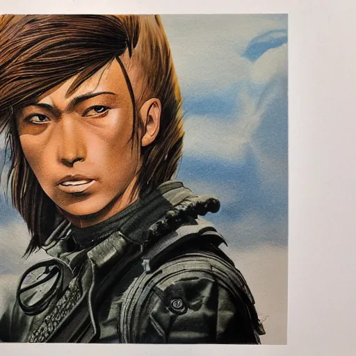 Image similar to detailed details photorealistic kawachi tesshou from the front of armament in the style of bob peak and alex ross, gouache and wash paints color, detailed details facial and body and human and environments and proportionate, detailed 5 k details.