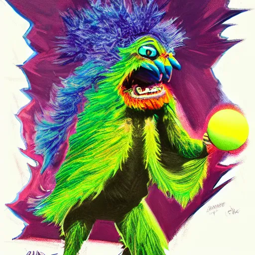 Image similar to a tennis ball monsters, falcon, colorful, digital art, fantasy, magic, trending on artstation, ultra detailed, professional illustration by Basil Gogos