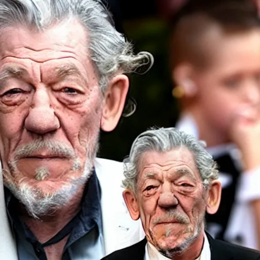 Prompt: film still of ian mckellen disappointed by a sandwich