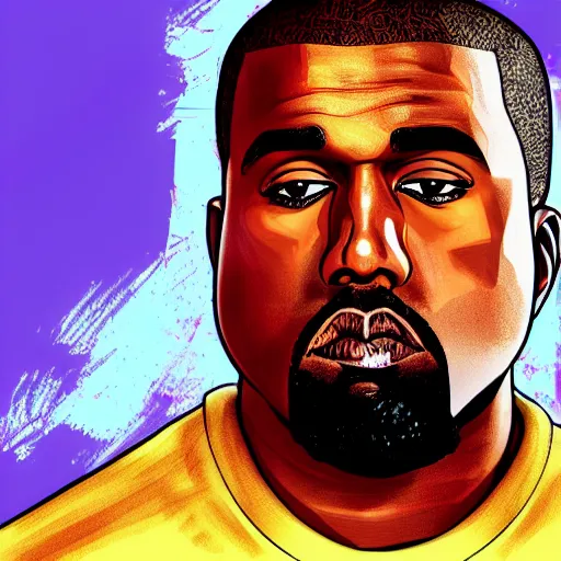 Image similar to illustration gta 5 artwork of kanye west, in the style of gta 5 loading screen, by stephen bliss