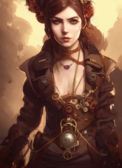 Prompt: portrait of a steampunk girl by Artgerm and Greg Rutkowski , digital painting, highly detailed, trending on artstation