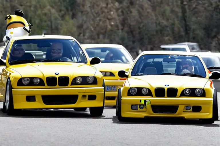 Image similar to minion driving an e36 bmw