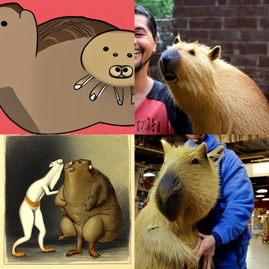 Prompt: an anthropomorphic character with the features of a capybara