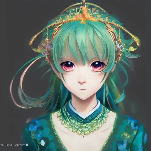 Prompt: portrait of the princess of the peacock, anime fantasy illustration by tomoyuki yamasaki, kyoto studio, madhouse, ufotable, square enix, cinematic lighting, trending on artstation