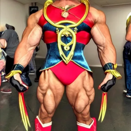 Image similar to photo of a muscular man cosplaying as sailor moon