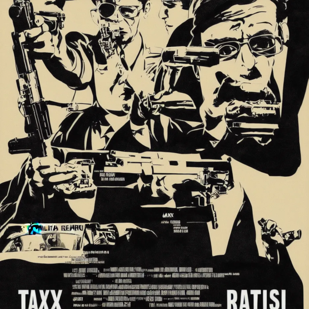 Image similar to the taxist, minimalistic retro movie poster with a gun