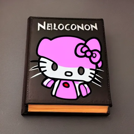 Prompt: a photo of the necronomicon with a ((hello kitty)) sticker on it