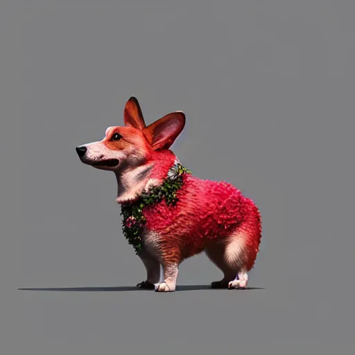 Prompt: corgi with strawberry skin : by michal karcz, daniel merriam, victo ngai and guillermo del toro : ornate, dynamic, particulate, intricate, elegant, highly detailed, centered, artstation, smooth, sharp focus, octane render