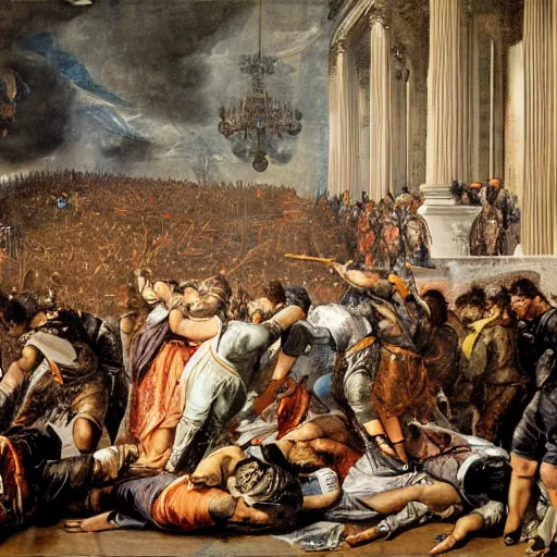 Prompt: painting of capitol riot jan 6th, Paolo Veronese style