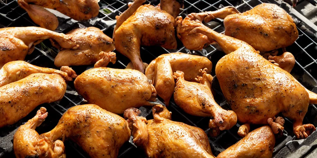 Image similar to summer music festival full of chicken. only chicken, no humans. tex fowl