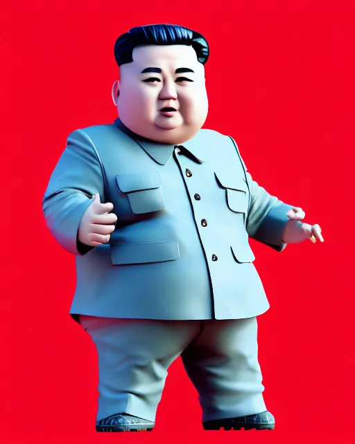 Image similar to full body 3d render of fat kim yong un as a funko pop, studio lighting, white background, blender, trending on artstation, 8k, highly detailed