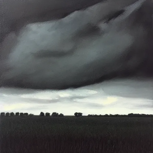 Image similar to “a field with storm oil on black canvas”