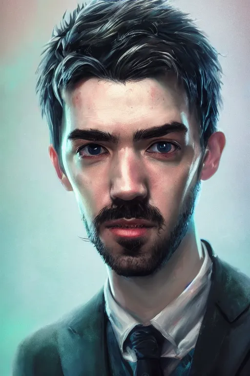 Prompt: a fancy portrait of Seán William McLoughlin, jacksepticeye by Greg Rutkowski, Mitchell Mohrhauser, Maciej Kuciara, Johnson Ting, Maxim Verehin, Peter Konig, Bloodborne,8k photorealistic, cinematic lighting, HD, high details, atmospheric,