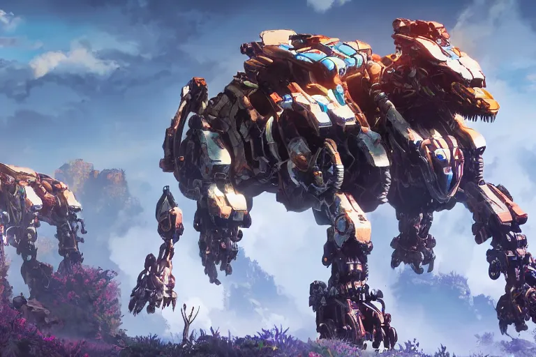 Image similar to clamberjaw machine mecha animal beast robot of horizon forbidden west horizon zero dawn bioluminiscence global illumination ray tracing hdr fanart arstation by sung choi and eric pfeiffer and gabriel garza and casper konefal