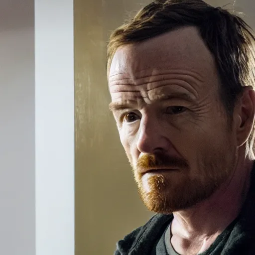 Image similar to Live Action Still of Bryan Cranston dressed as Jesse Pinkman, real life, hyperrealistic, ultra realistic, realistic, highly detailed, epic, HD quality, 8k resolution, body and headshot, film still