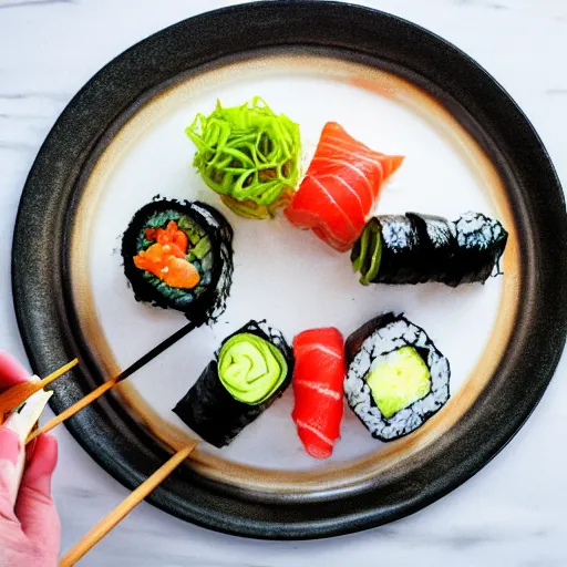 Image similar to a photo of sushi on a plate, recipe, beautiful lighting, high detail,