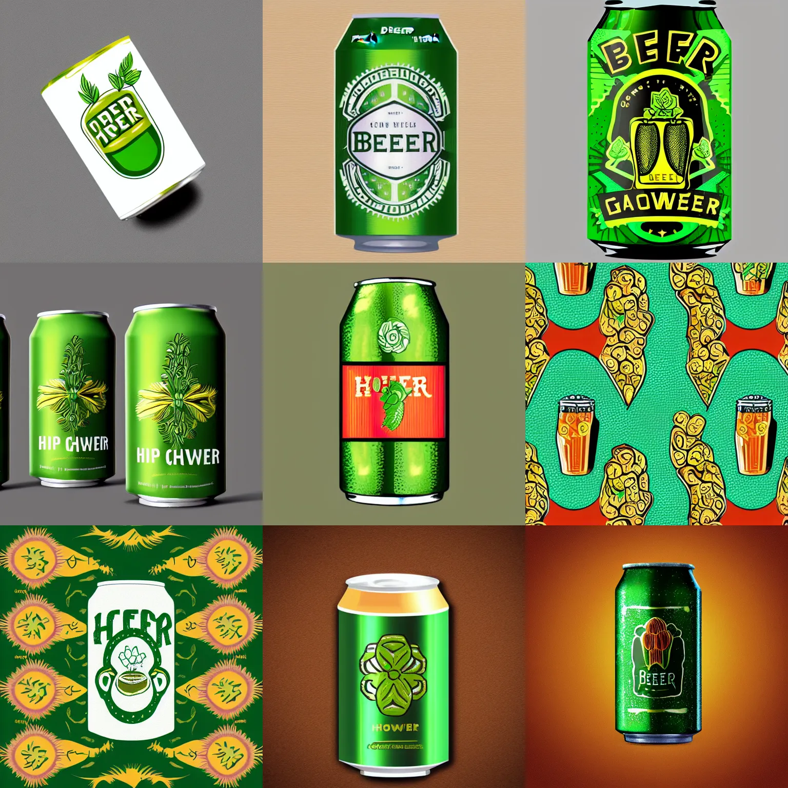 Prompt: beer can design, hop flower, green, svg