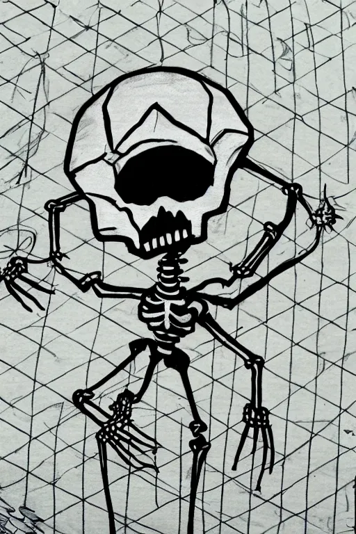 Image similar to silly drawing of a half life 2 skeleton with a headcrab on top of graph paper
