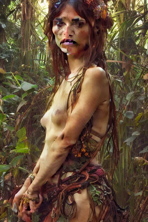 Prompt: ultra realistic illustration, bohemian girl in jungle, staring directly into camera, intricate, elegant, highly detailed, digital painting, artstation, concept art, smooth, sharp focus, illustration, art by artgerm and greg rutkowski and alphonse mucha