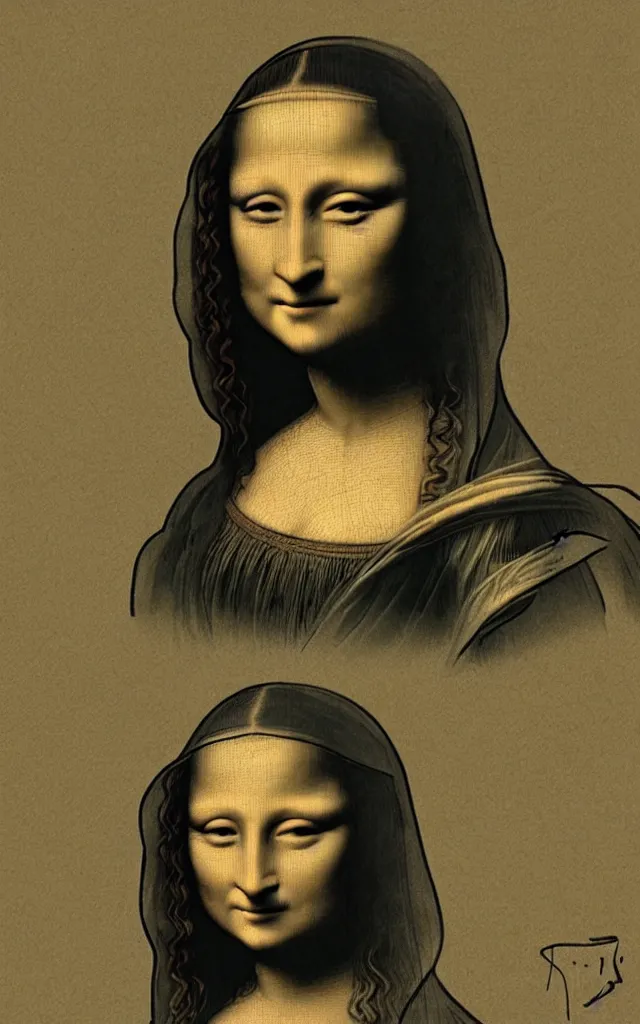 Prompt: Mona Lisa drawn by Kim Jung Gi
