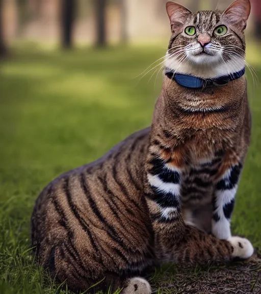 Image similar to award winning 5 5 mm portrait color photo of an admiral cat in full military outfit and aviators, in a park by luis royo. soft light. sony a 7 r iv