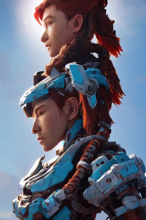 Image similar to combination suit armor aloy horizon forbidden west horizon zero dawn robot ninja mask helmet backpack tribal, aesthetic octane render, 8 k hd resolution, by ilya kuvshinov and cushart krentz and gilleard james radiating a glowing aura cgi rtx 2 0 2 2