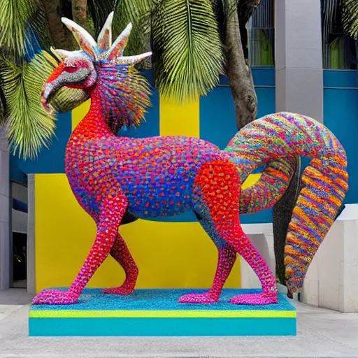 Prompt: extremely colorful, concrete mosaic sculpture of an alebrije griffin, art by wouterina de raad and james tellen and sherri warner hunter