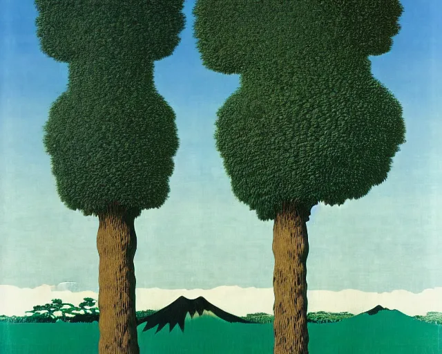 Image similar to deforestation by Magritte, Hokusai, and Rothko