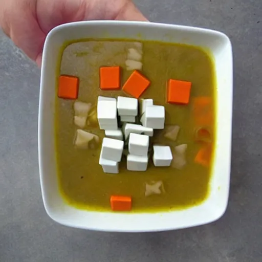 Image similar to soup made out of rubiks cubes